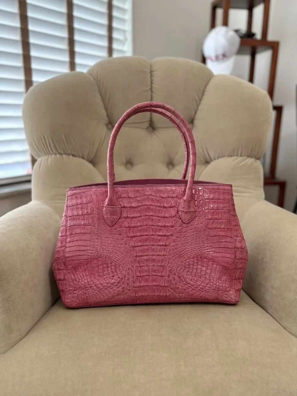 Auth RIVER Brand Genuine Caiman Crocodile Pink Rose Satchel Bag....GORGEOUS!!!